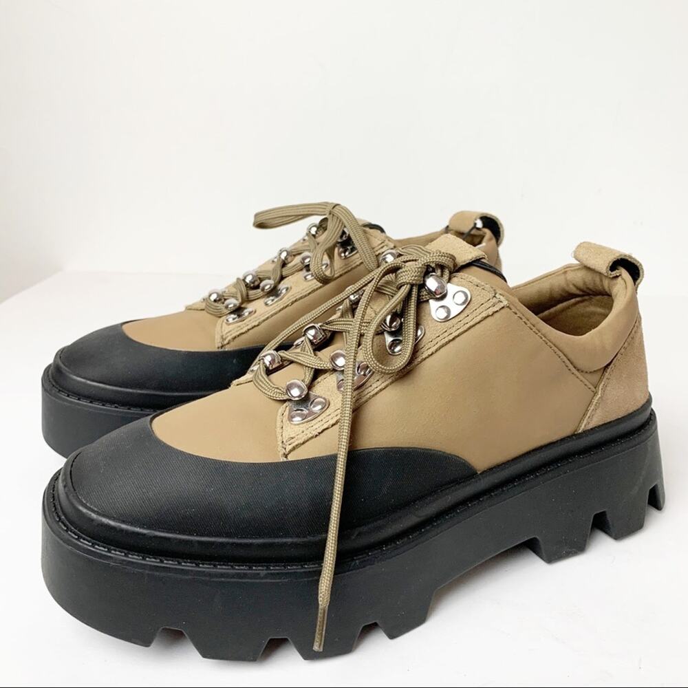 NWT ZARA Lug Lace Up Two Tone Brown Black Boot SZ 38